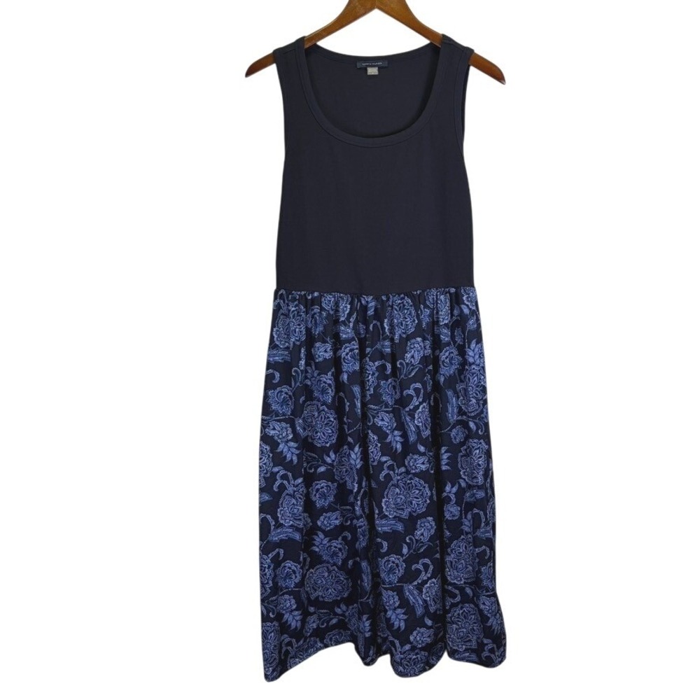 Tommy Hilfiger Womens Navy Blue Floral Paisley Mixed Media Sleeveless Dress 6